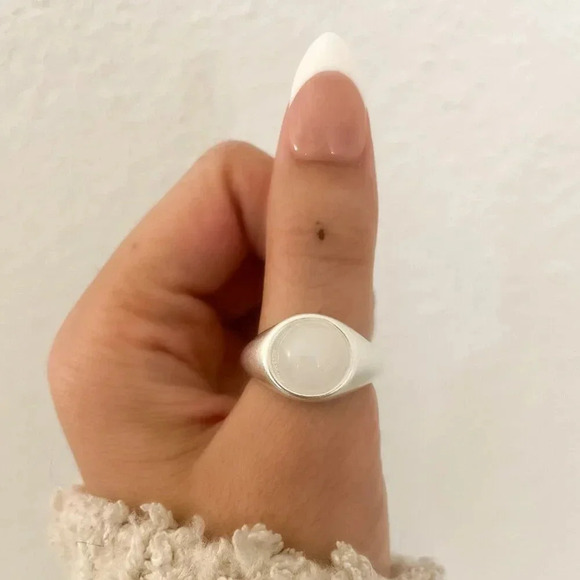 925 Sterling Silver Circle Ring Moonstone Ring Silver Matte Ring Minimalist Ring - Picture 9 of 9